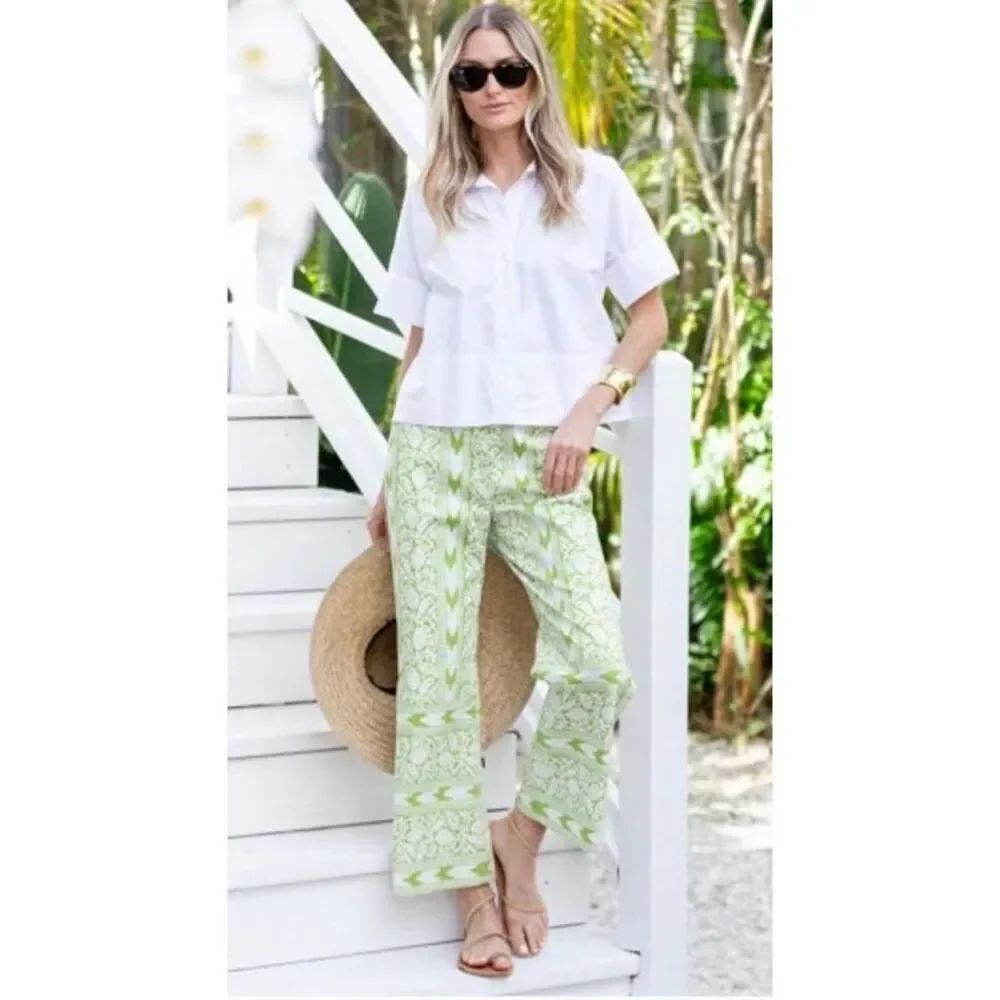 Julia Amory Chartreuse Ikat Babe Pants Women's Sz. XL